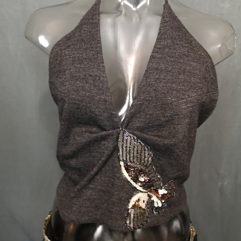 Vintage Eagle Embroidered Knit Halter Top